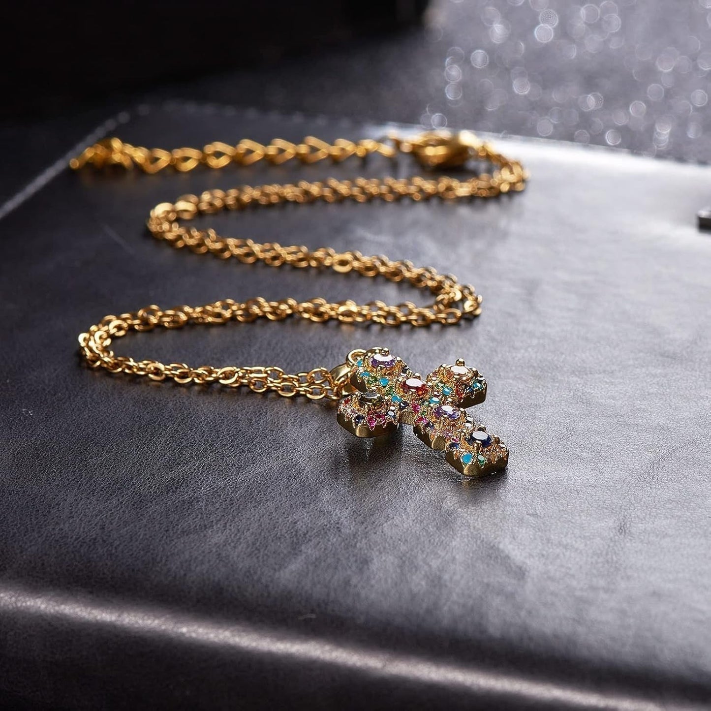 5 Pieces Cross Cubic Zirconia Charm Pendants Brass Cross Charm Real 16K Gold Plated for Jewelry Necklace Bracelet Making Crafts