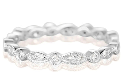 .50 Ct Diamond Matching Ring Band - Full Eternity Band - Art Deco Stackable Ring - 10K White Gold - WORLD TIME VISITS