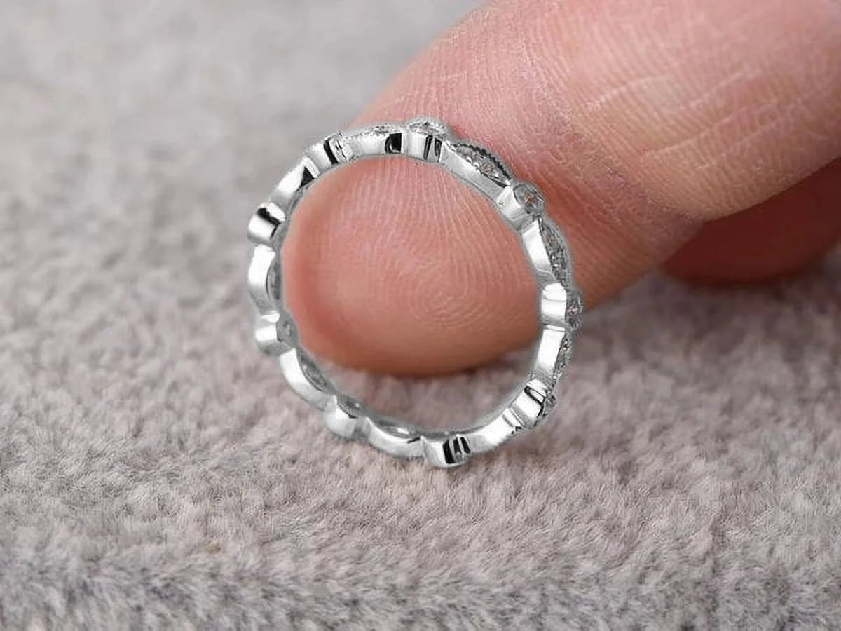 .50 Ct Diamond Matching Ring Band - Full Eternity Band - Art Deco Stackable Ring - 10K White Gold