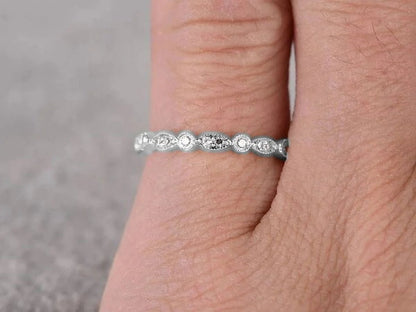.50 Ct Diamond Matching Ring Band - Full Eternity Band - Art Deco Stackable Ring - 10K White Gold - WORLD TIME VISITS