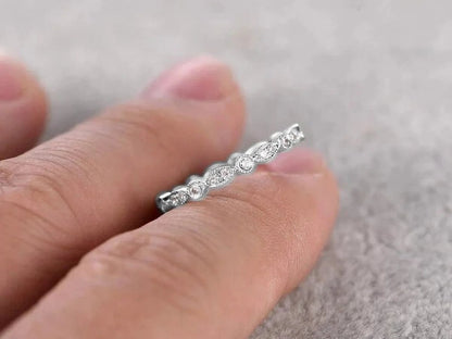 .50 Ct Diamond Matching Ring Band - Full Eternity Band - Art Deco Stackable Ring - 10K White Gold