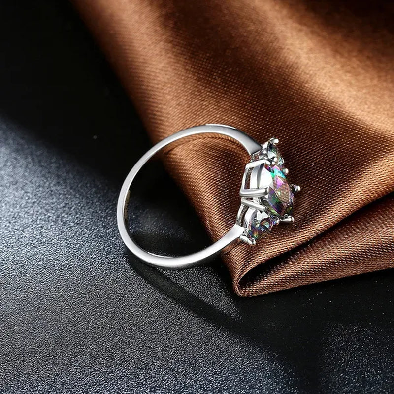 1 Piece - 6*8Mm Oval MYSTICAL Heart Topaz Cocktail Rings Size 6/7/8/9/10
