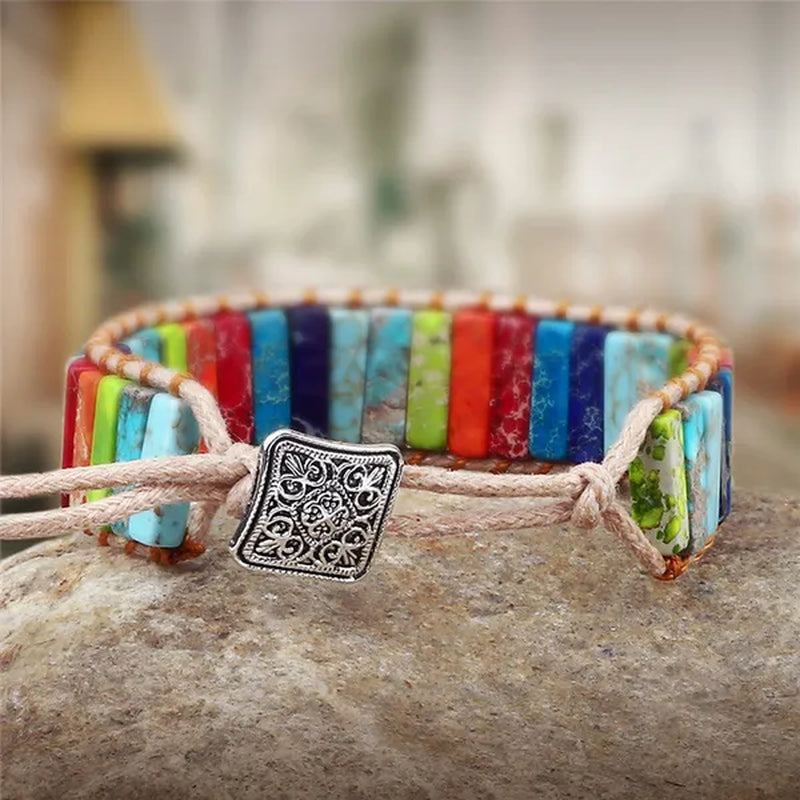 Bohemian Bracelet Tube Natural Emperor Stone Beaded Leather Wrap Chakra Bangles&Bracelets Couples Jewelry the Best Friend Gifts