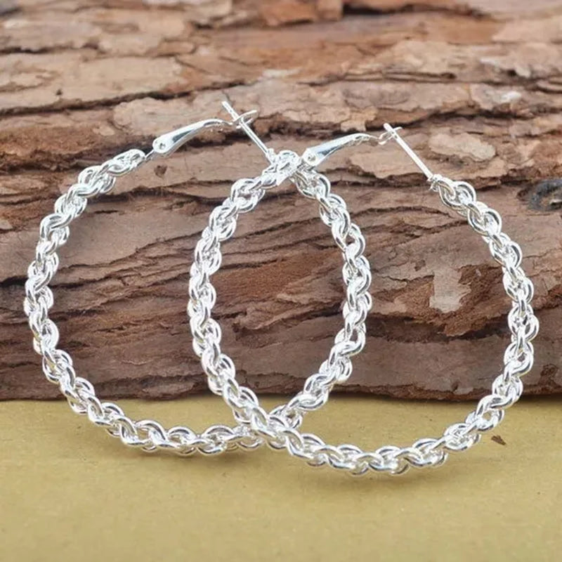 Women'S Fashion Waved 925 Sterling Silver Twisted Stud Dangle Hoop Earrings