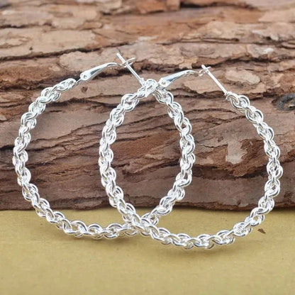 Women'S Fashion Waved 925 Sterling Silver Twisted Stud Dangle Hoop Earrings