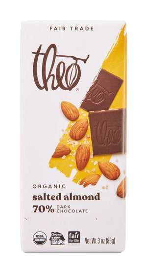 Salted Almond Organic Dark Chocolate Bar, 70% Cacao, 1 Bar | Vegan, Fair Trade
