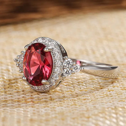 Fashion Exquisite Silver Plated Princess Lab Diamond Diana William Kate Oval Cut Ruby Gemstone Rings for Women Wedding Engagement Jewelry