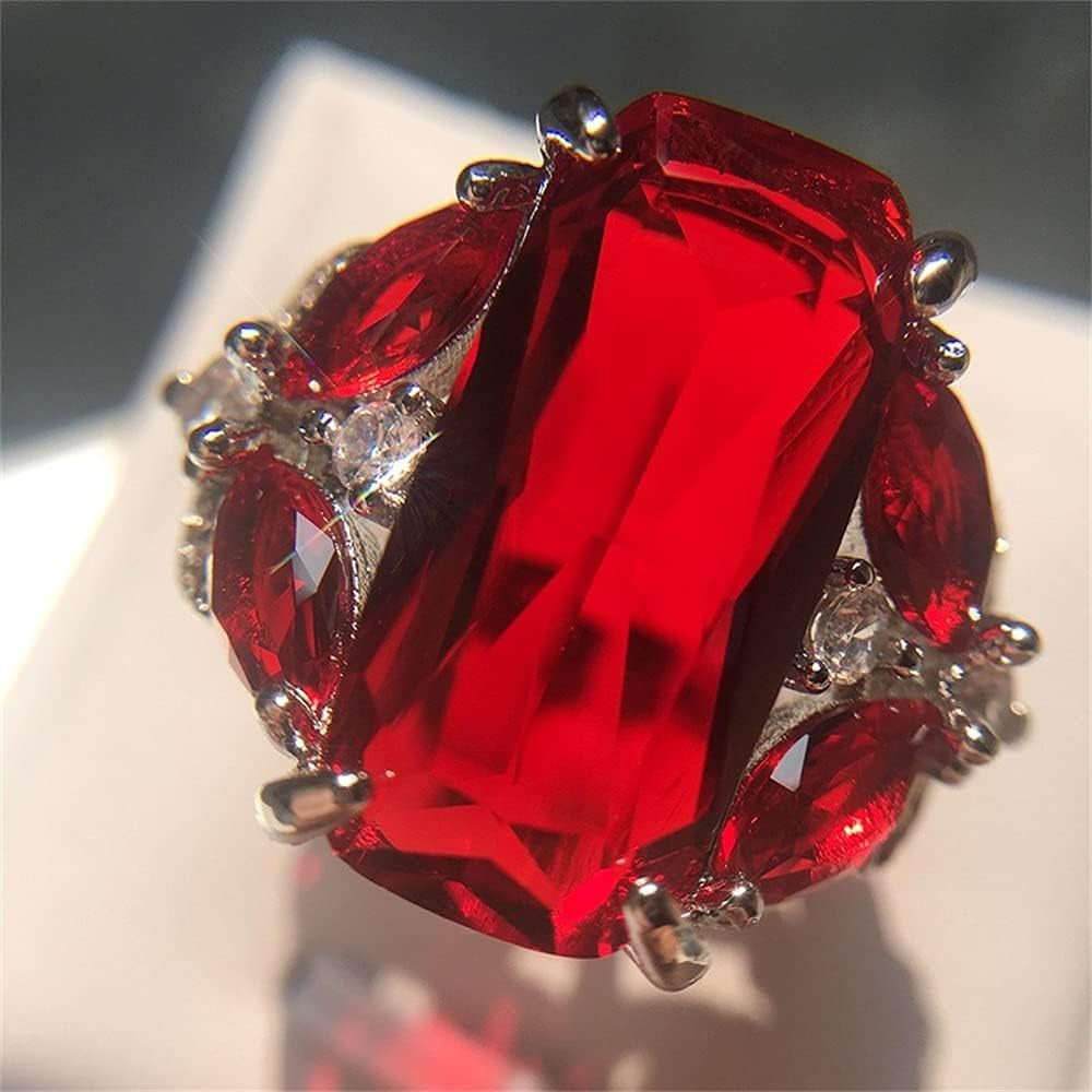 Luxury 925 Sterling Silver Womens Ring Shiny Rectangle Red Gem Princess Ring Fashion Horse Eye Ruby Ring Eternity Propose Engagement Wedding Band AAA Zircon Promise Ring Gift HM052