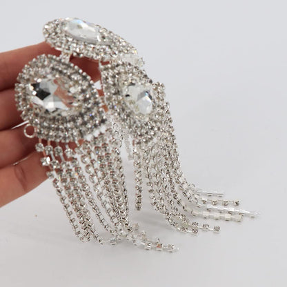 Crystal Fringe Shoulder Epaulette Rhinestones Appliques Stitch Patches for DIY Women Fashion Accessories 2Pcs/Pack