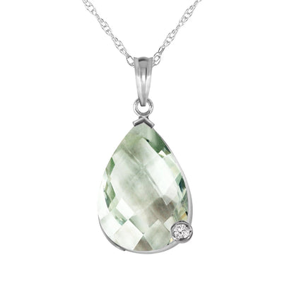5.04 CT 14K 24" White Gold Necklace Natural Briolette Checkerboard Cut Green Amethyst and Diamond Pendant - WORLD TIME VISITS