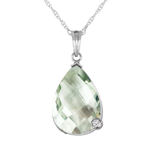 5.04 CT 14K 24" White Gold Necklace Natural Briolette Checkerboard Cut Green Amethyst and Diamond Pendant - WORLD TIME VISITS