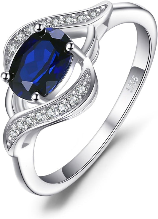 1Ct Oval Created Blue Sapphire Rings for Women, 14K White Yellow Rose Gold Plated 925 Sterling Silver Ring for Girl, Fashion Gemstone Jewelry Sets Promise Rings - WORLD TIME VISITS