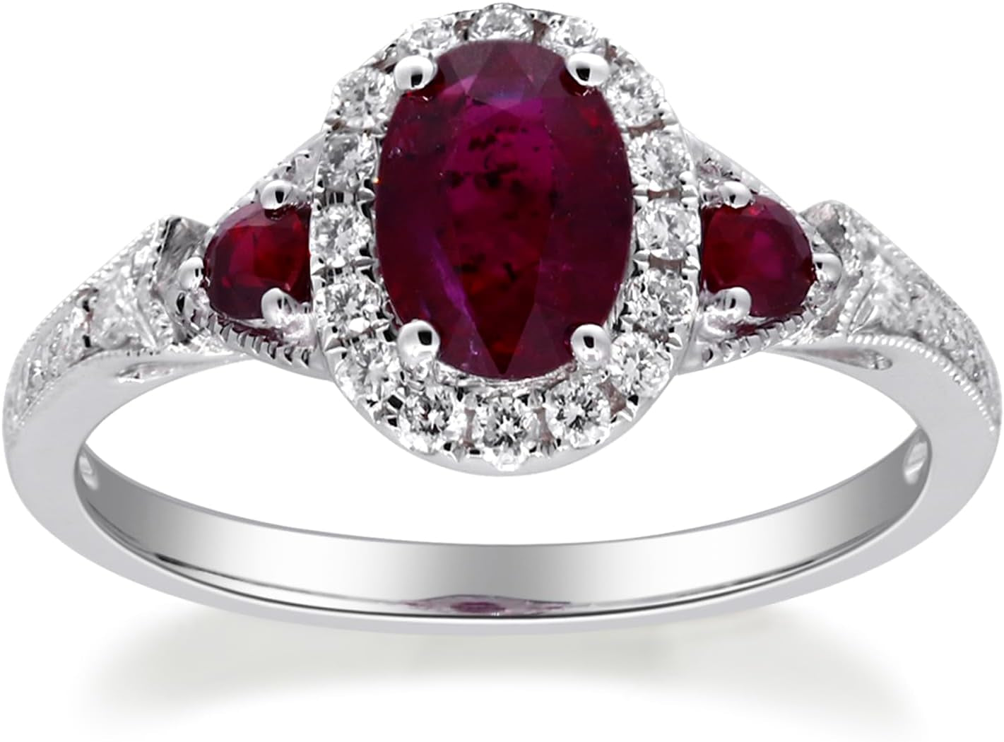 14K White Gold Mozambique Genuine Ruby Ring with Diamonds for Women | Ethically, Authentically & Organically Sourced (Oval-Cut) Shaped Ruby Hand-Crafted Jewelry for Her | Ruby Ring for Women
