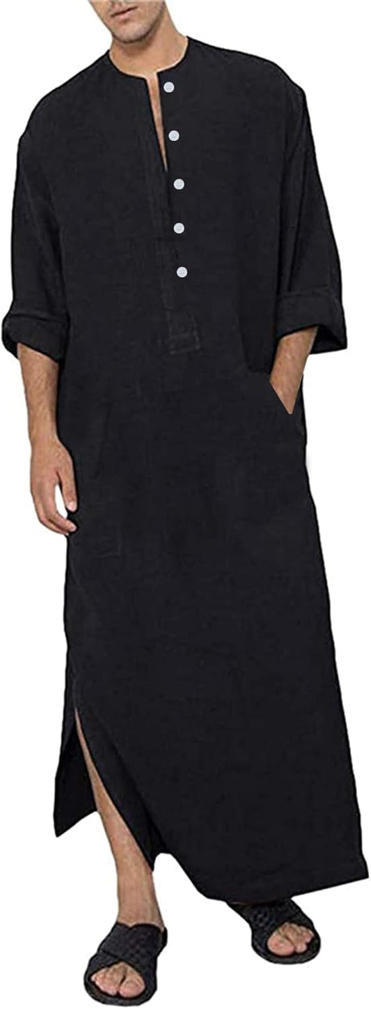 Kaftan for Men Button down Men Kaftan with Pocket Islamic Thobe for Men