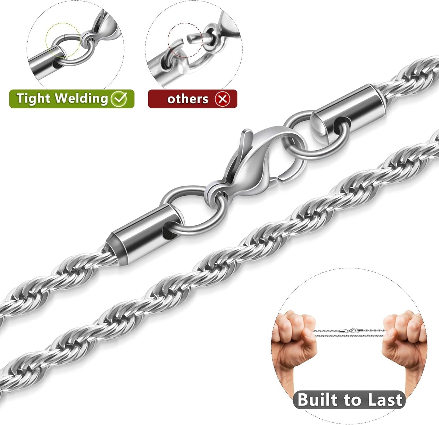2Pcs Valentines Day Gifts Cross Necklace for Men Boys, Bible Verse Stainless Steel Silver Black American Flag Chains for Men Pendant Jewelry Box