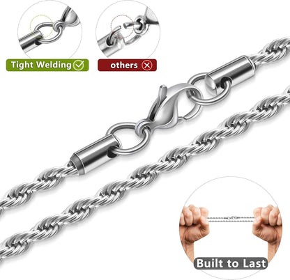 2Pcs Valentines Day Gifts Cross Necklace for Men Boys, Bible Verse Stainless Steel Silver Black American Flag Chains for Men Pendant Jewelry Box