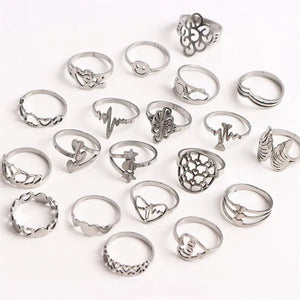 Pack of 20Pieces Womens Fashion Stainless Steel Mix Love Animal Heart Flower Style Diy Jewelry Hand Rings for Party Gifts Not Fade