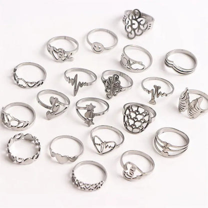 Pack of 20Pieces Womens Fashion Stainless Steel Mix Love Animal Heart Flower Style Diy Jewelry Hand Rings for Party Gifts Not Fade