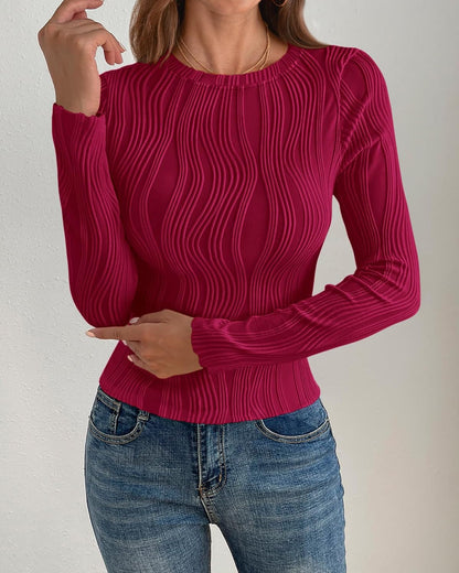 Women'S Tops 2025 Spring Fashion Long Sleeve Crewneck Blouses Slim Fit Shirts Textured Knit Basic T Shirts