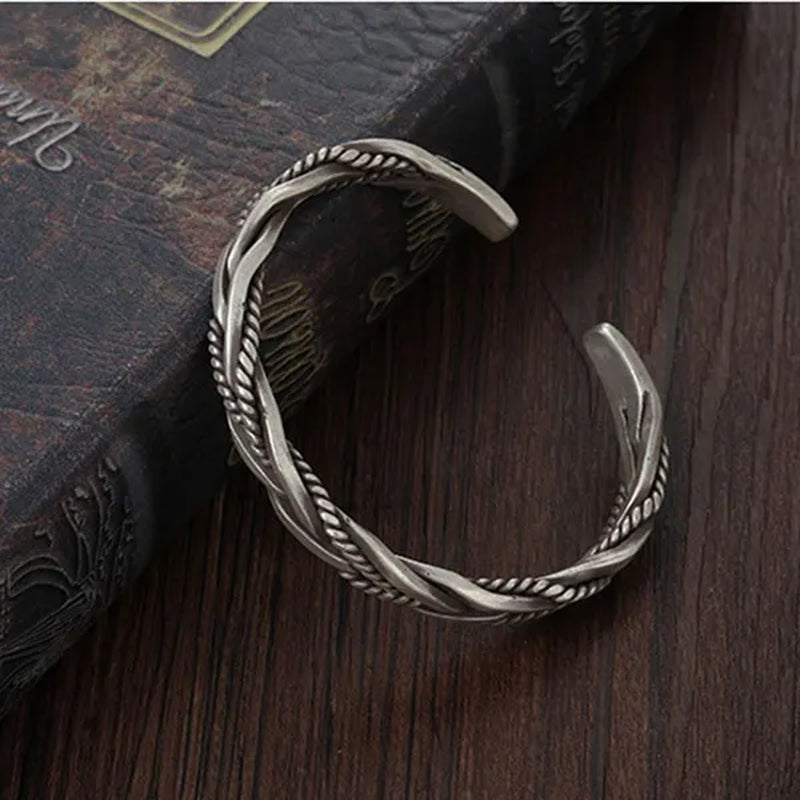 925 Sterling Silver Twisted Woven Bracelet Man Women Neutral Retro Thai Original Handmade Exquisite Unique Opening Bangle Gift