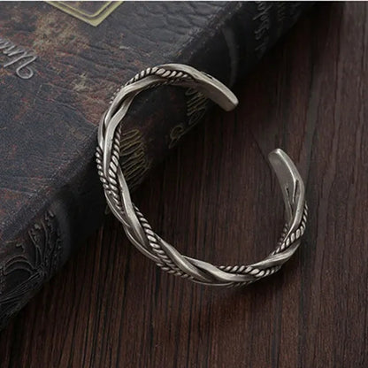 925 Sterling Silver Twisted Woven Bracelet Man Women Neutral Retro Thai Original Handmade Exquisite Unique Opening Bangle Gift