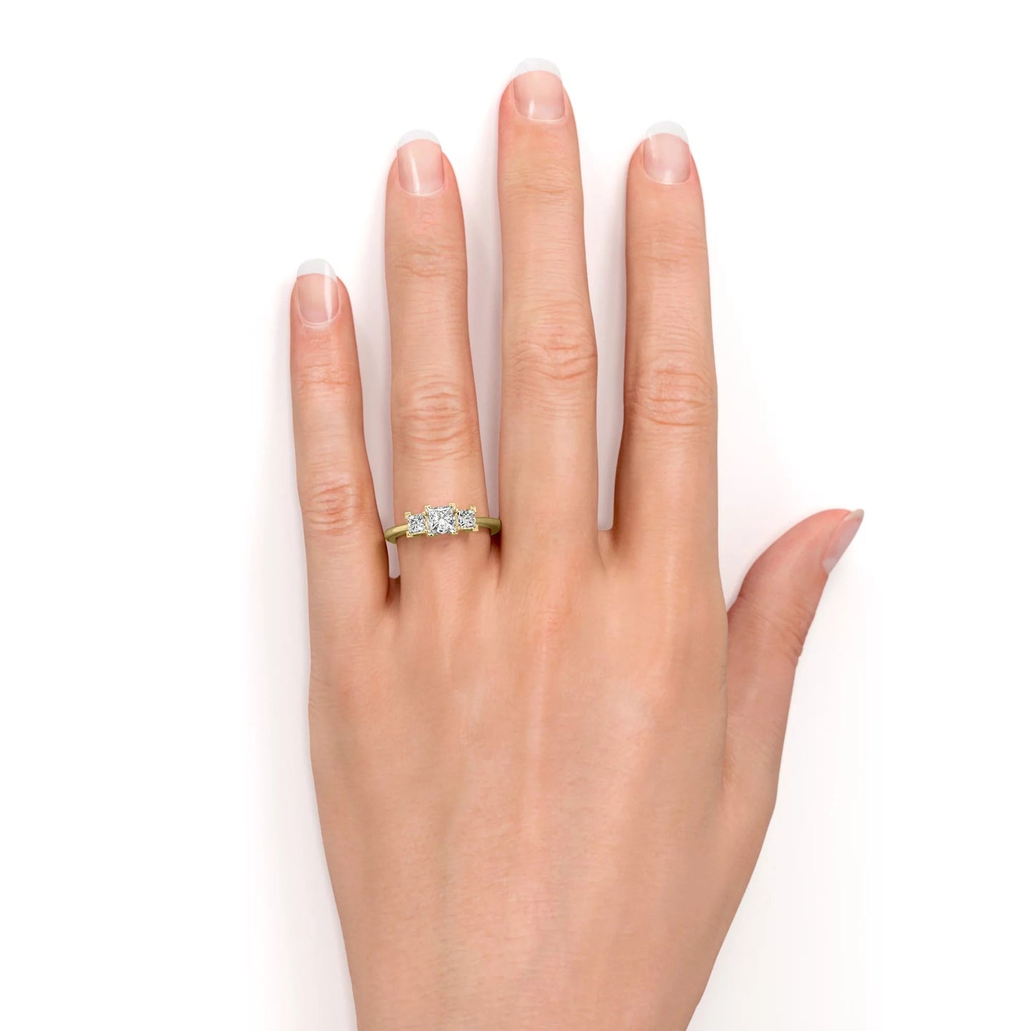 Modern 0.50 Carat Princess Cut Diamond - 3 Stone Engagement Ring - past Present Future Ring - 10K Yellow Gold
