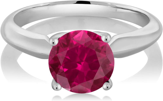 925 Sterling Silver round 7MM Gemstone Birthstone Solitaire Engagement Ring | Wedding Engagement Anniversary Promise Ring for Women