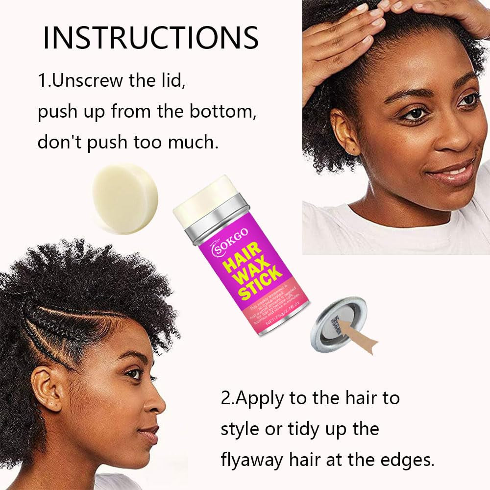 Hair Wax Stick for Flyaway Control, Edge Styling, Broken Hair Fixing - Non-Greasy Styling Wax Cream for Curly Hair and Wigs