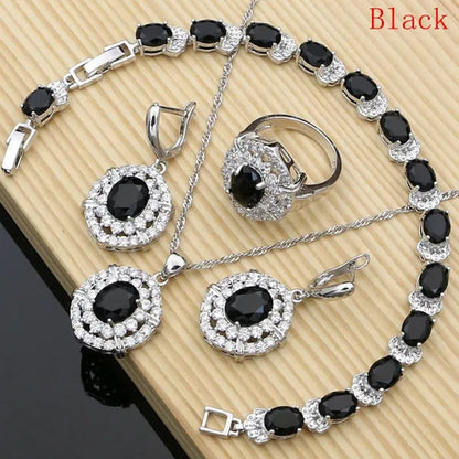 Work & Leisure Style 925 Silver Jewelry Sets Sapphire Garnet Emerald Ruby Topaz Wedding Jewelry Set for Women