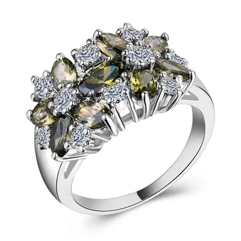 Fashion Women Blue Sapphire Flower Rings Crystal Zircon Gemstone Rings Size 6-10