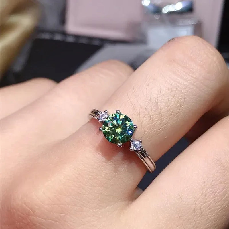 Fashion Jewelry 925 Sterling Silver Blue Green Moissanite Diamond Opening Adjustable Ring