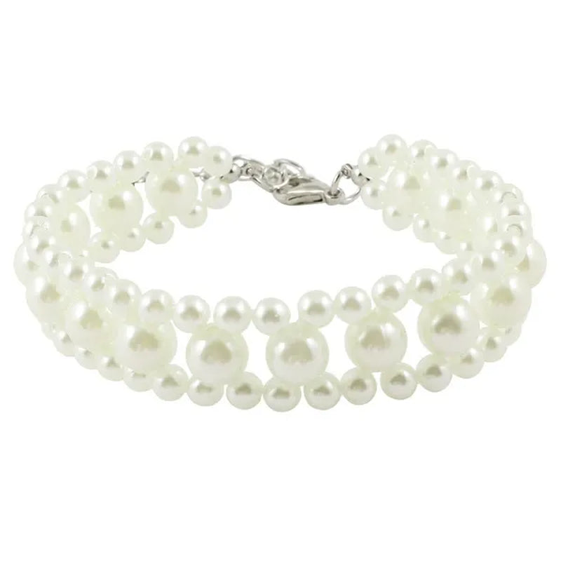 Three Rows Pearl Linked Beads Pet Dog Heart Pendant Puppy Collar Necklace S/M/L Size