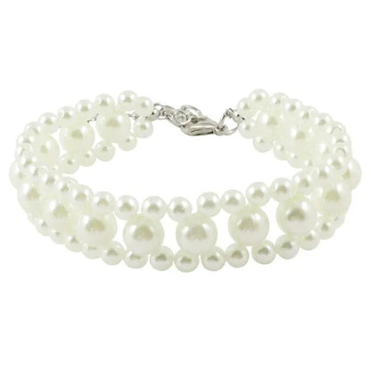 Three Rows Pearl Linked Beads Pet Dog Heart Pendant Puppy Collar Necklace S/M/L Size