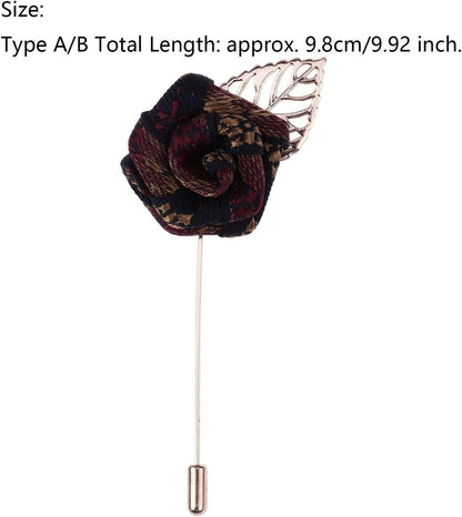 Unisex Vintage Rose Flower Brooch Pin Floral Lapel Boutonniere Pins Suit Lapel Shirt Collar with Hanging Chain