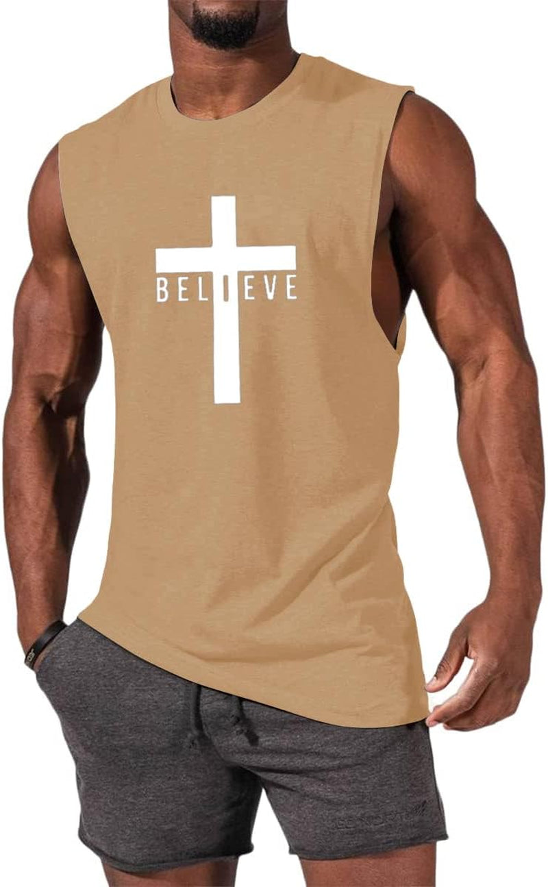 Men'S Cotton Graphic Tank Tops Jesus Cross Believe Printed Faith Christian Shirts