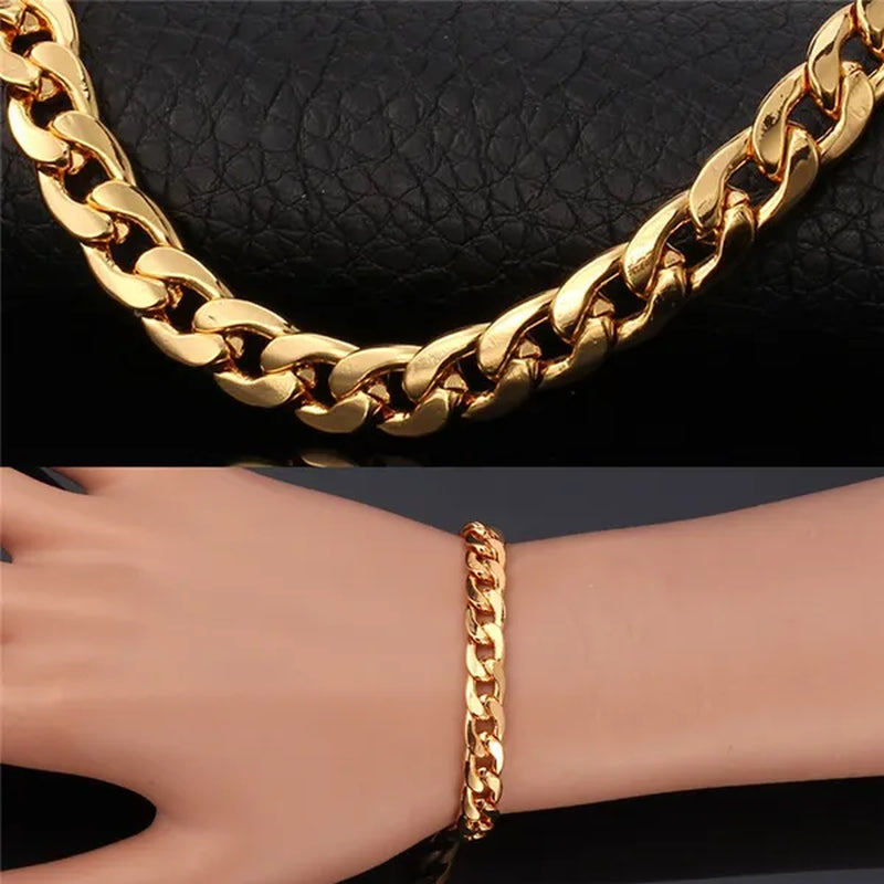 Men Cuban Link Bracelet 18K Stamp Platinum/Rose Gold/Yellow Gold Plated Curb Chain Bracelets