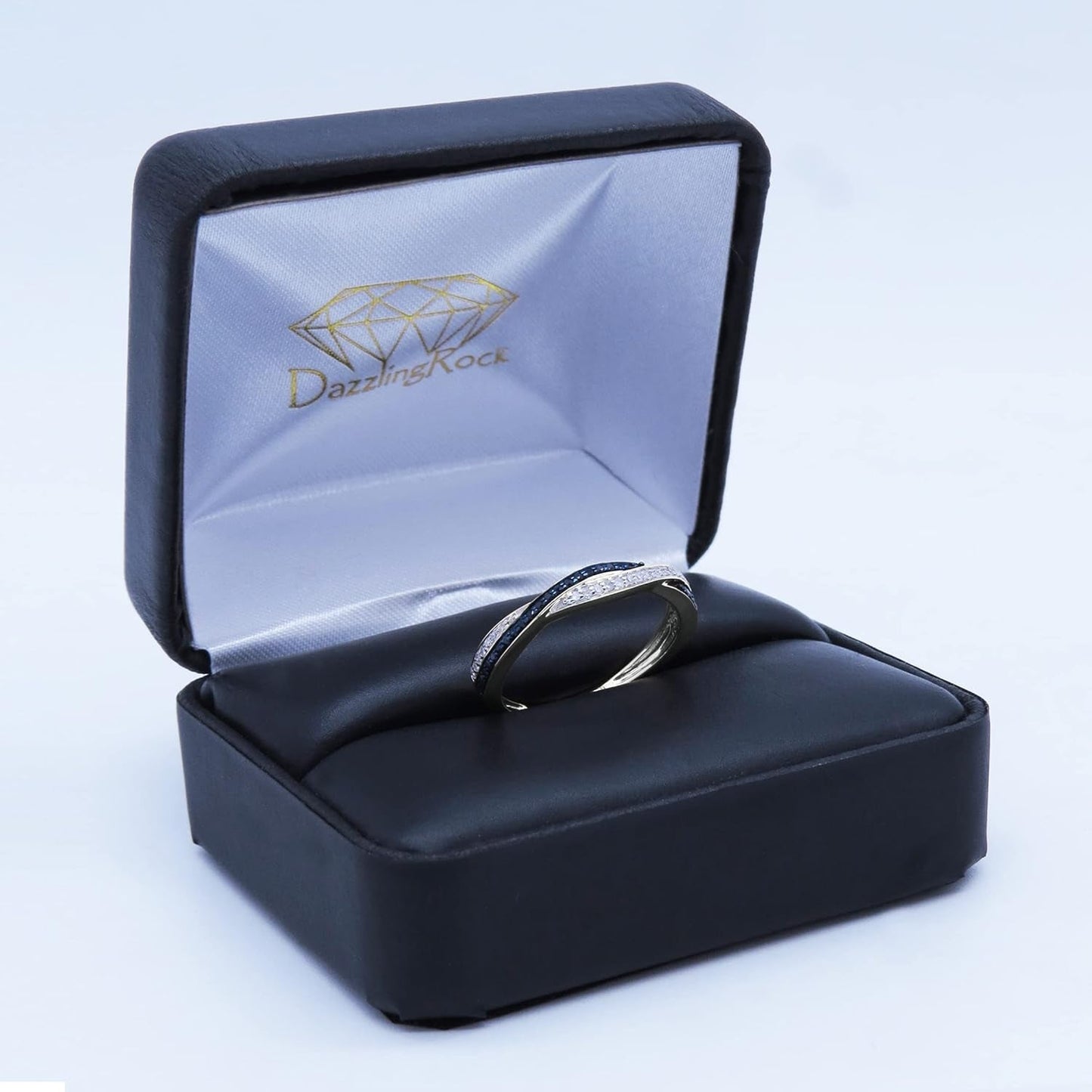round Blue Sapphire & White Diamond Swirl Wedding Ring for Women in Solid Gold