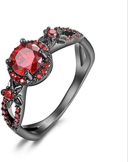 Duan Finger Rings White Fire Opal CZ Fashion round Red Ruby Ring Women'S 10KT Black Gold Filled Wedding Jewelry Size 6-10