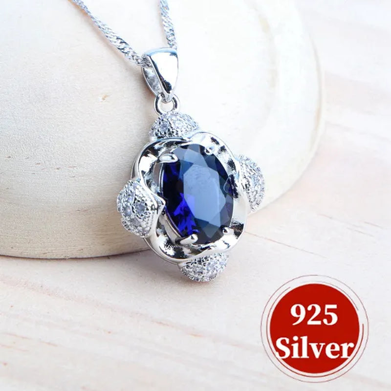 925 Silver Blue/Green/Purple/Rainbow Zirconia Bridal Jewelry Set For Women Bracelet Earrings Pendant Necklace Rings