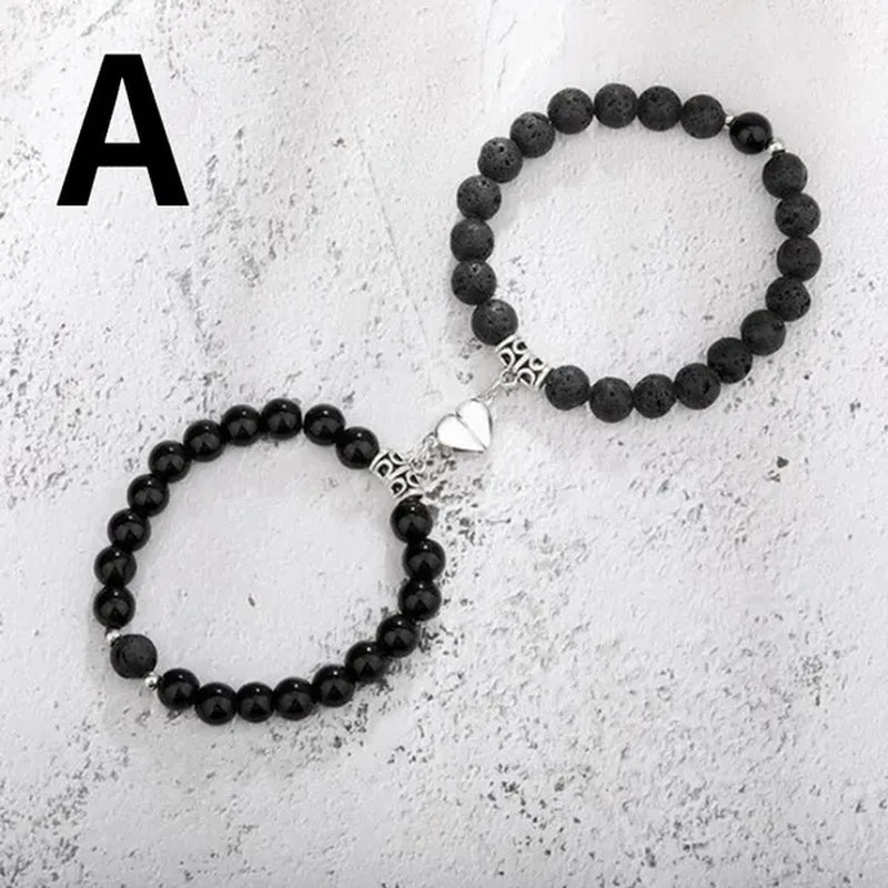 2pcs Delicate Women's White Turquoise Frosted Couple Bracelets Heart Shaped Beads Bracelets Hand Woven Adjustable Bracelets Women's Couple Jewelry Accessories Birthday Party Anniversary Gift