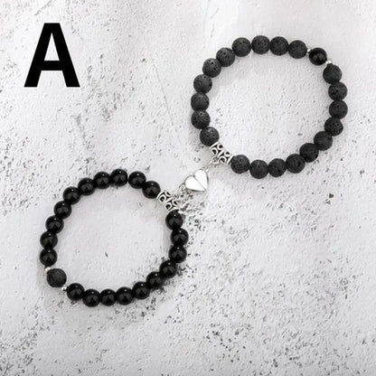 2pcs Delicate Women's White Turquoise Frosted Couple Bracelets Heart Shaped Beads Bracelets Hand Woven Adjustable Bracelets Women's Couple Jewelry Accessories Birthday Party Anniversary Gift