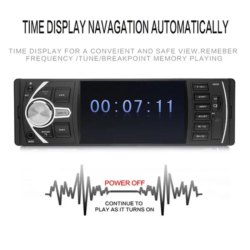Podofo 4.1'' Car Radio 1Din Audio Stereo FM Bluetooth Steering Wheel Remote Control Car Player