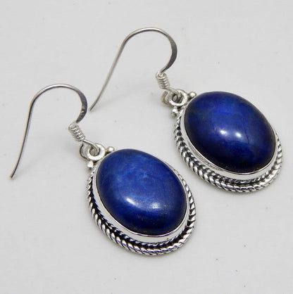 Fortune Charms Inc 925 Sterling Silver Earring Lapis Lazuli Earring Oval Shape Earring Blue Stone Earring Gemstone Handmade Silver Jewelry Gift for Her