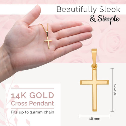 10K or 14K Gold Cross Pendant, Hypoallergenic Gold Religious Charms for Men and Women, Handcrafted in the USA - (1 Inch)