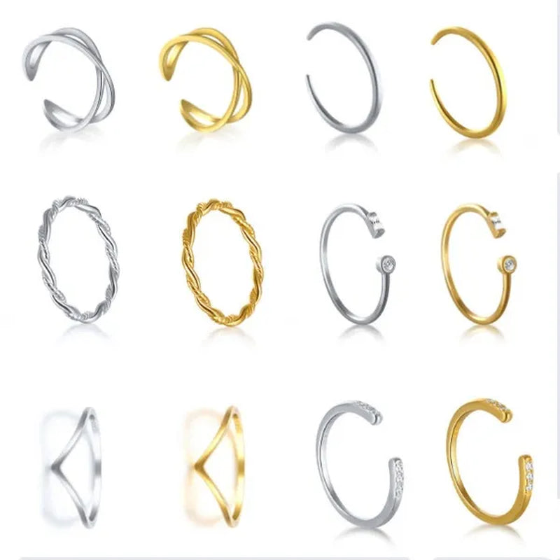 Sterling 925 Silver Open Adjustable Ring Women Female's X Cross Shape Zircon Ring Girls' Gold Color Simple Finger Jewelry