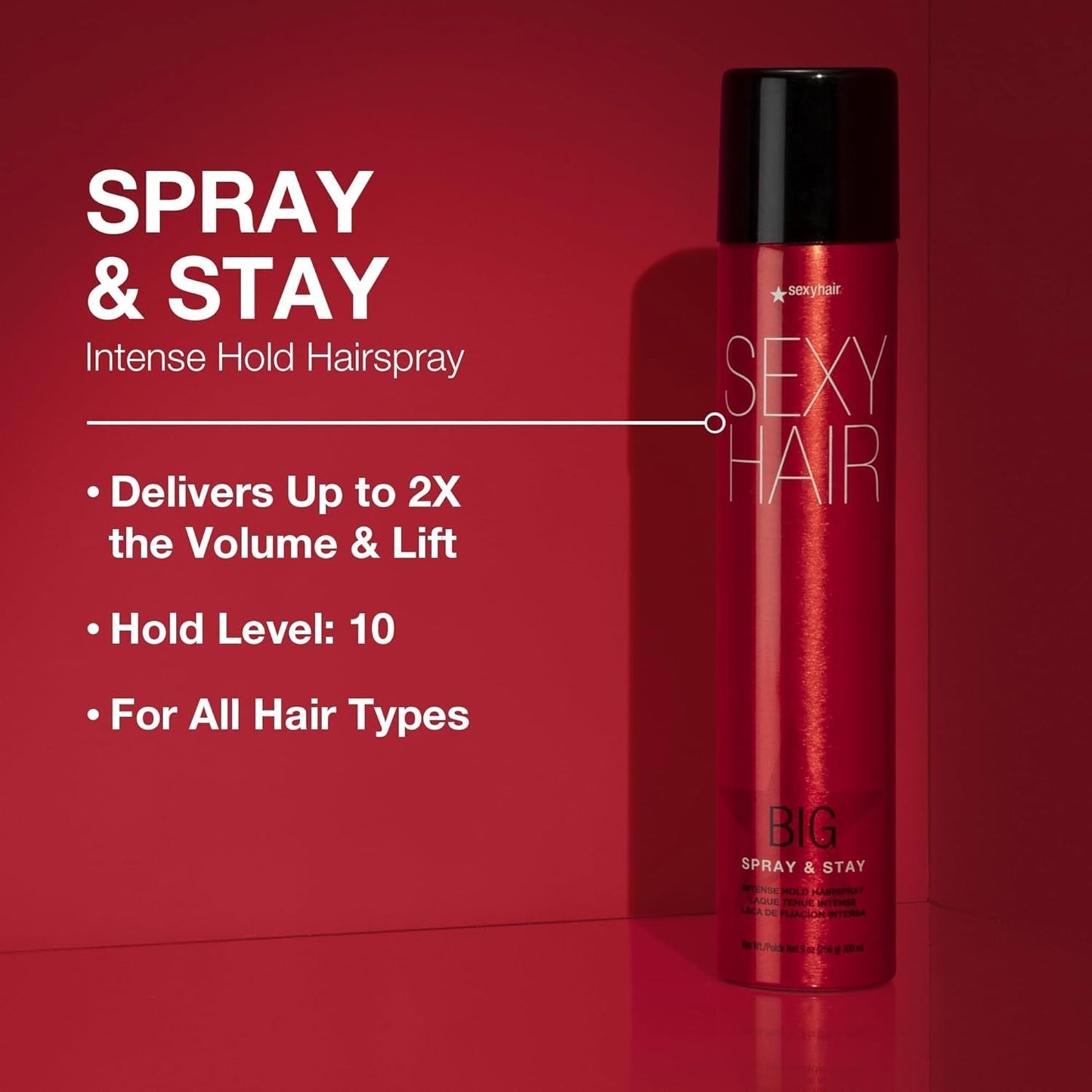 Big Spray & Stay Intense Hold Hairspray | Extreme Hold and Shine | up to 72 Hour Humidity Resistance | All Hair Types