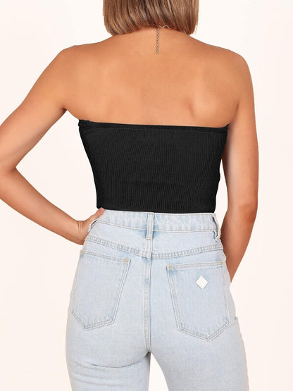 Women Crop Tube Tops Bandeau Strapless Ribbed Knit Twist Knot Y2K Corset Tanks Top 2025 Summer Vacation Outfits