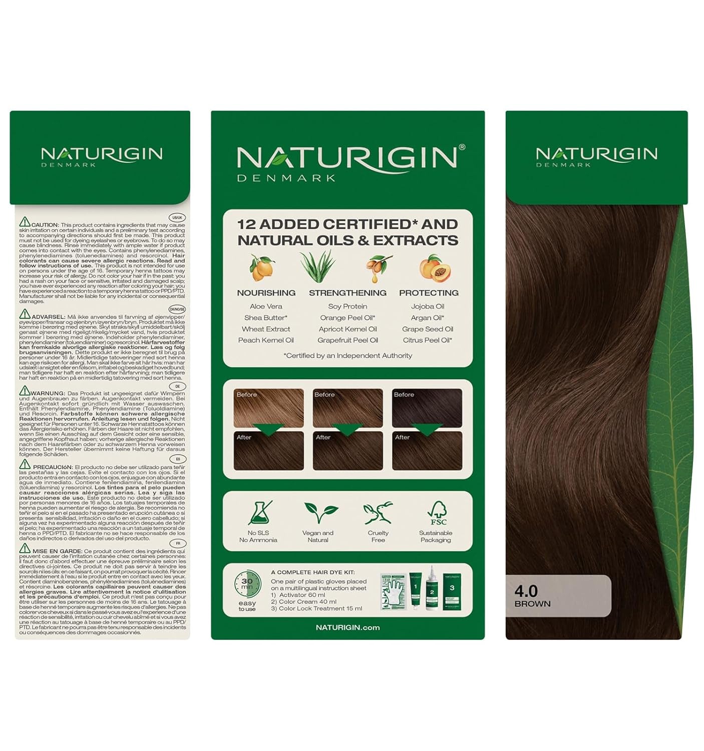 Permanent Hair Dye, 4.0 Brown, Ammonia and Paraben Free, up to 100% Gray Hair Coverage, Long Lasting, Vegan, Cruelty Free