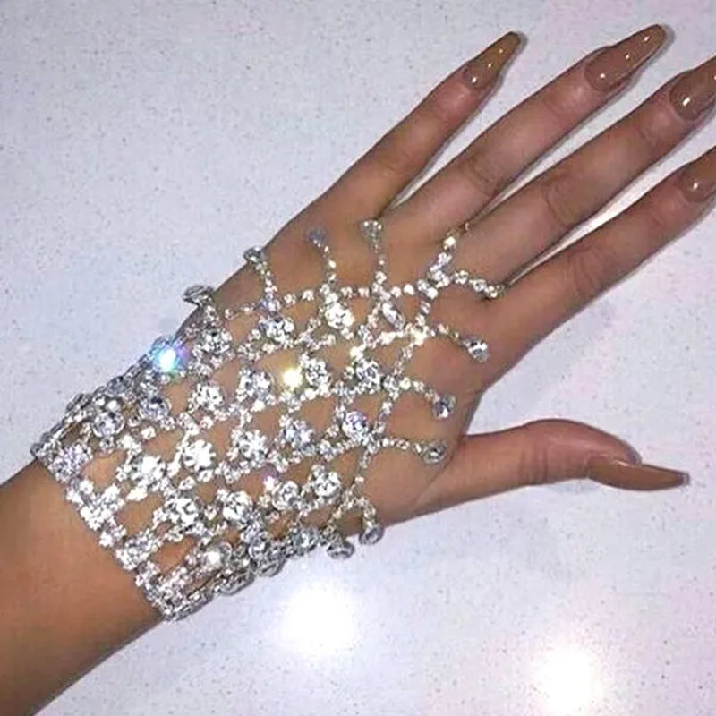 Fashion Tassel for Rhinestone Hand Bracelets for Women Bohemian Crystal Finger Ring Bracelet Bangle Charm Jewelry ONS