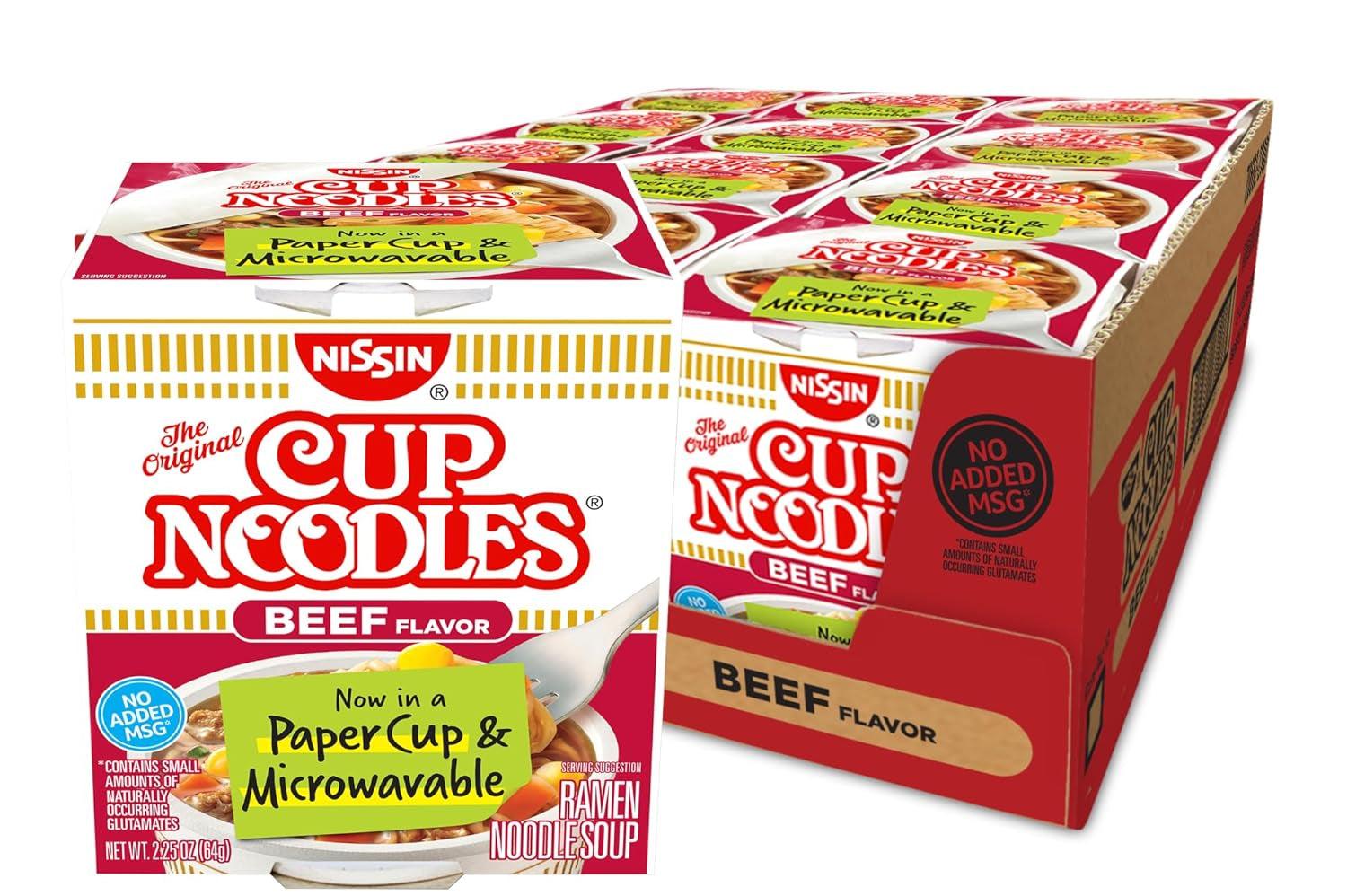 Cup Noodles Soup, Beef Flavor, Microwaveable Paper Cups, Instant Ramen, 2.25 Ounce (Pack of 12) - WORLD TIME VISITS